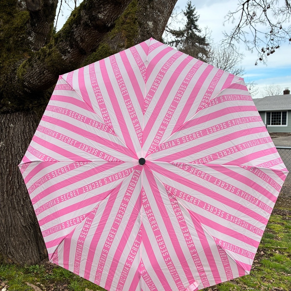 Victoria's Secret Compact Umbrella Pink Stripes Logo Portable Travel Folding